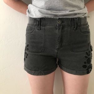 Black shorts with floral embroidery